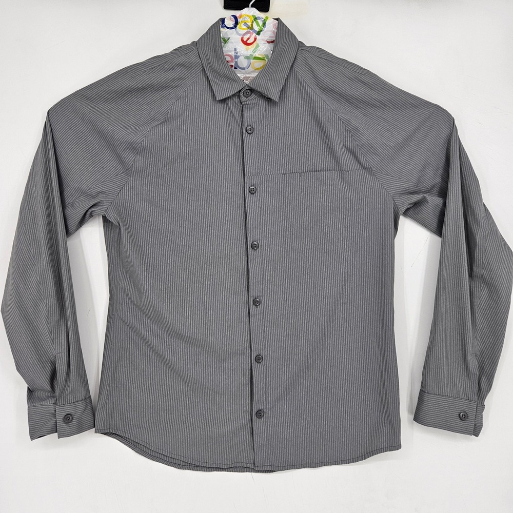Lululemon Shirt Mens Medium Button Up Activewear Casual Striped Gray Long Sleeve